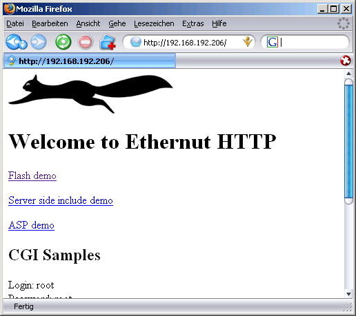Firefox displays Ethernut's main page
