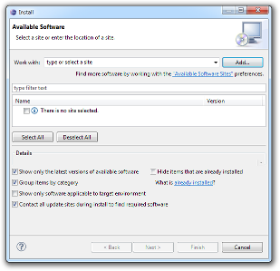 Available software dialog